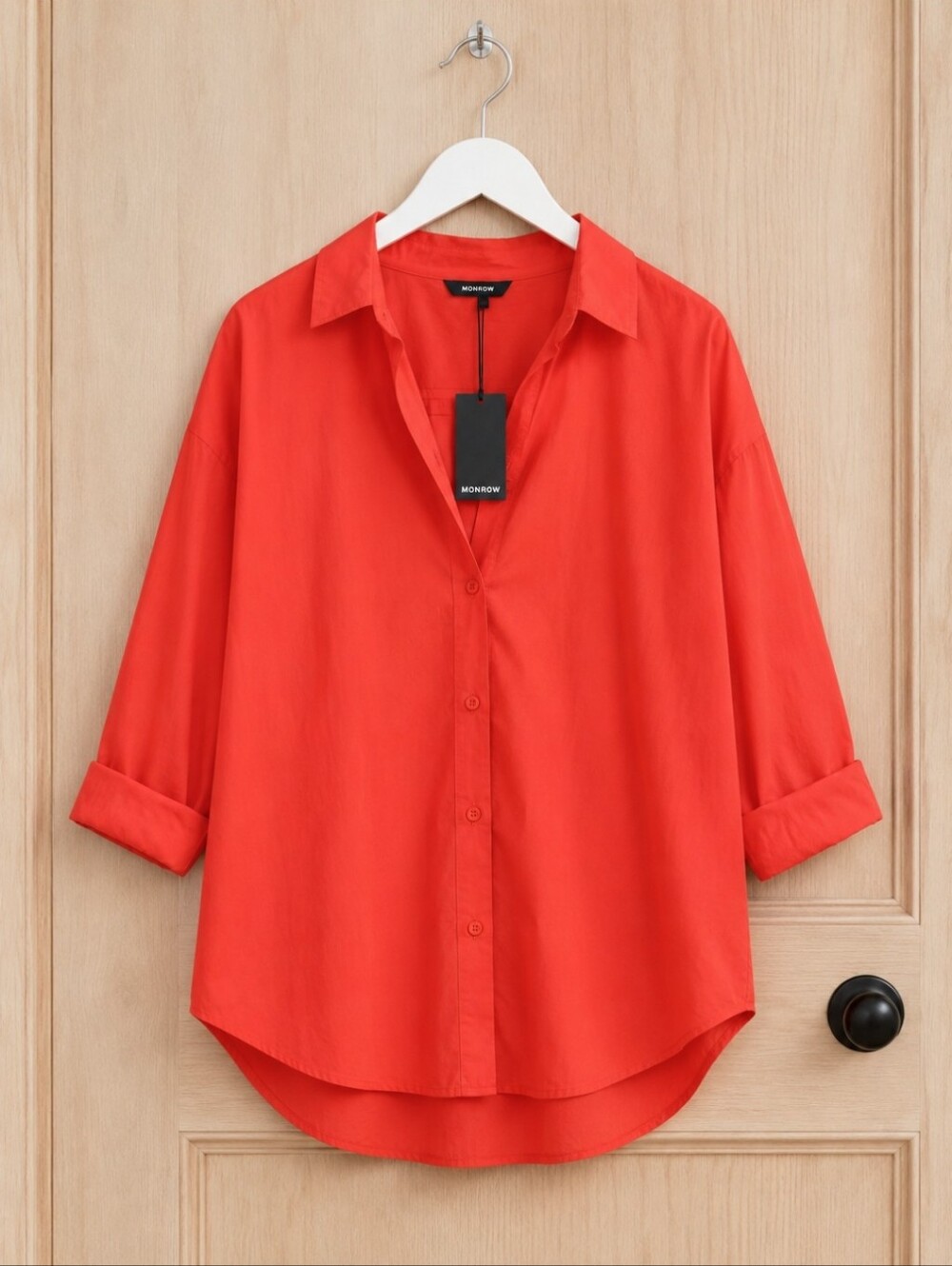 NWT Monrow Fire Coral Oversized Poplin Button Down Shirt Medium